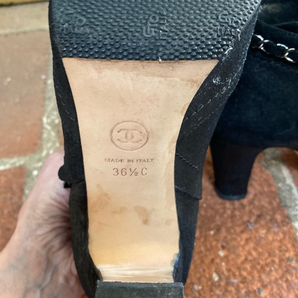 Chanel Black Oiled Suede High Heel Ankle Boots~ - Picture 9 of 11